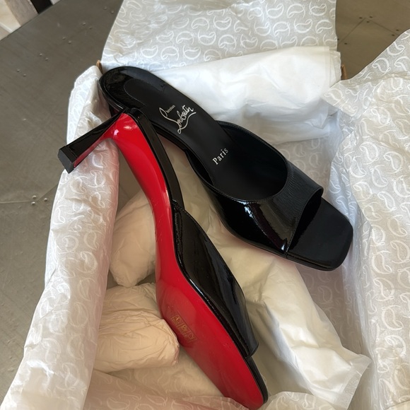Christian Louboutin condora mule 55mm black patent sandal mule sz 38 - Picture 9 of 12